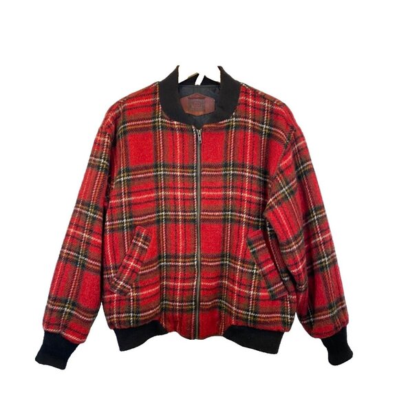 VTG Woolrich Women's Medium Red Tartan Plaid Wool Mohair Bomber Jacket GUC